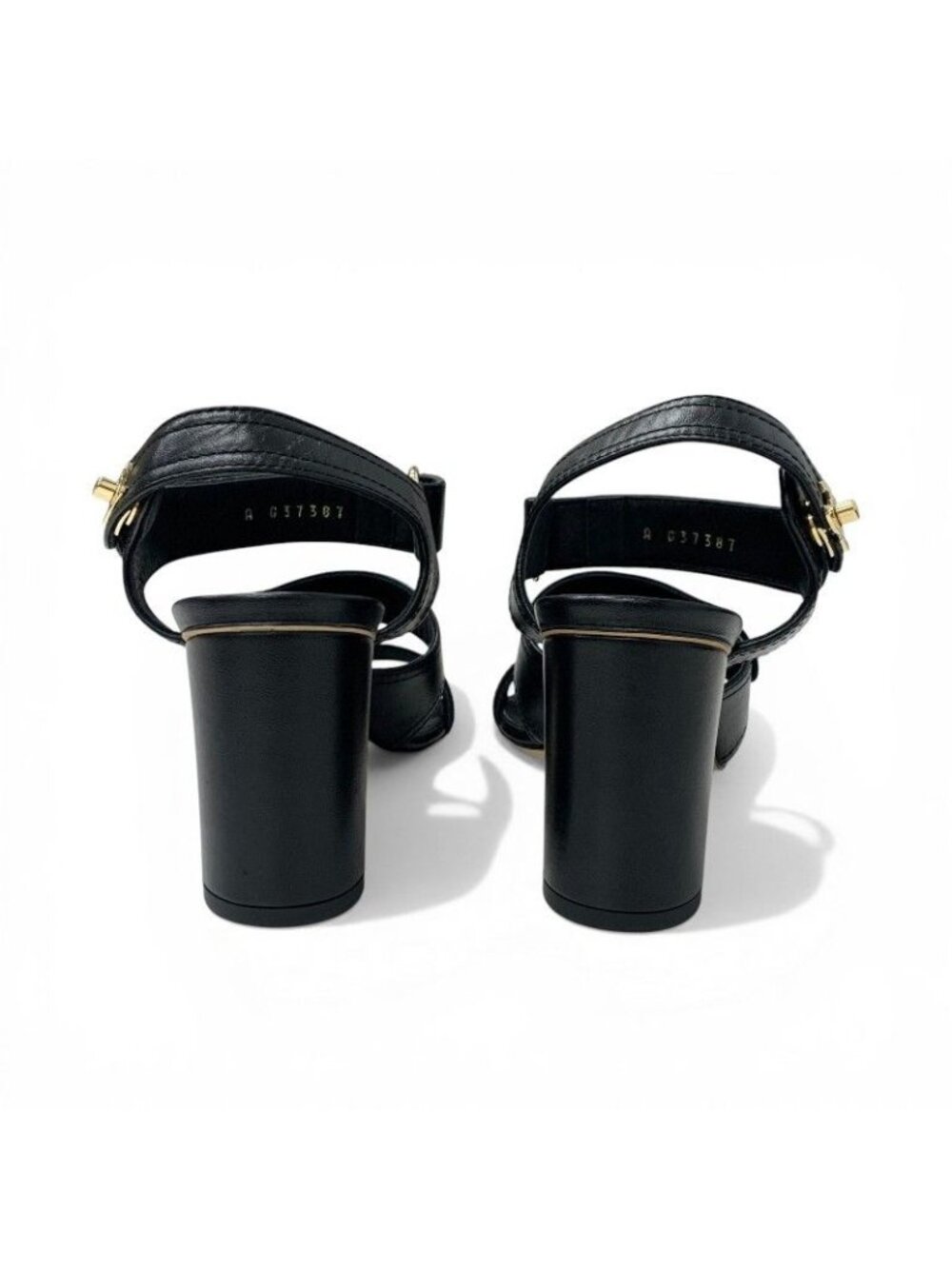 Chanel Sandals Shoes Leather Black Gold CC Logo Turnlock Velcro Strap - Picture 5 of 10